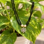 Black Beads Double String Pearl & CZ Pendant Chain