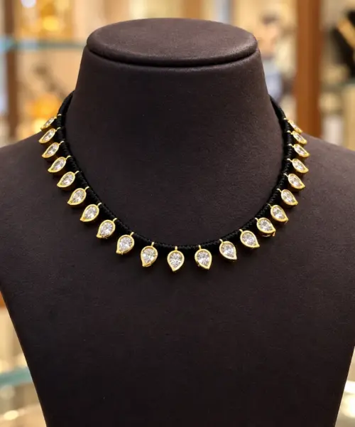 Black Thread Polki Mango Design Choker Necklace