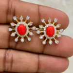 Coral Stone Floral CZ Designer Stud Earrings