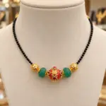 Designer Coral Bead Mangalsutra with Pumpkin Beads and Gold Nakshi Balls