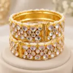 Designer Gold-Tone Statement Bangles with Sparkling Kundan Stones