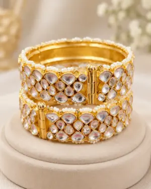 Designer Gold-Tone Statement Bangles with Sparkling Kundan Stones