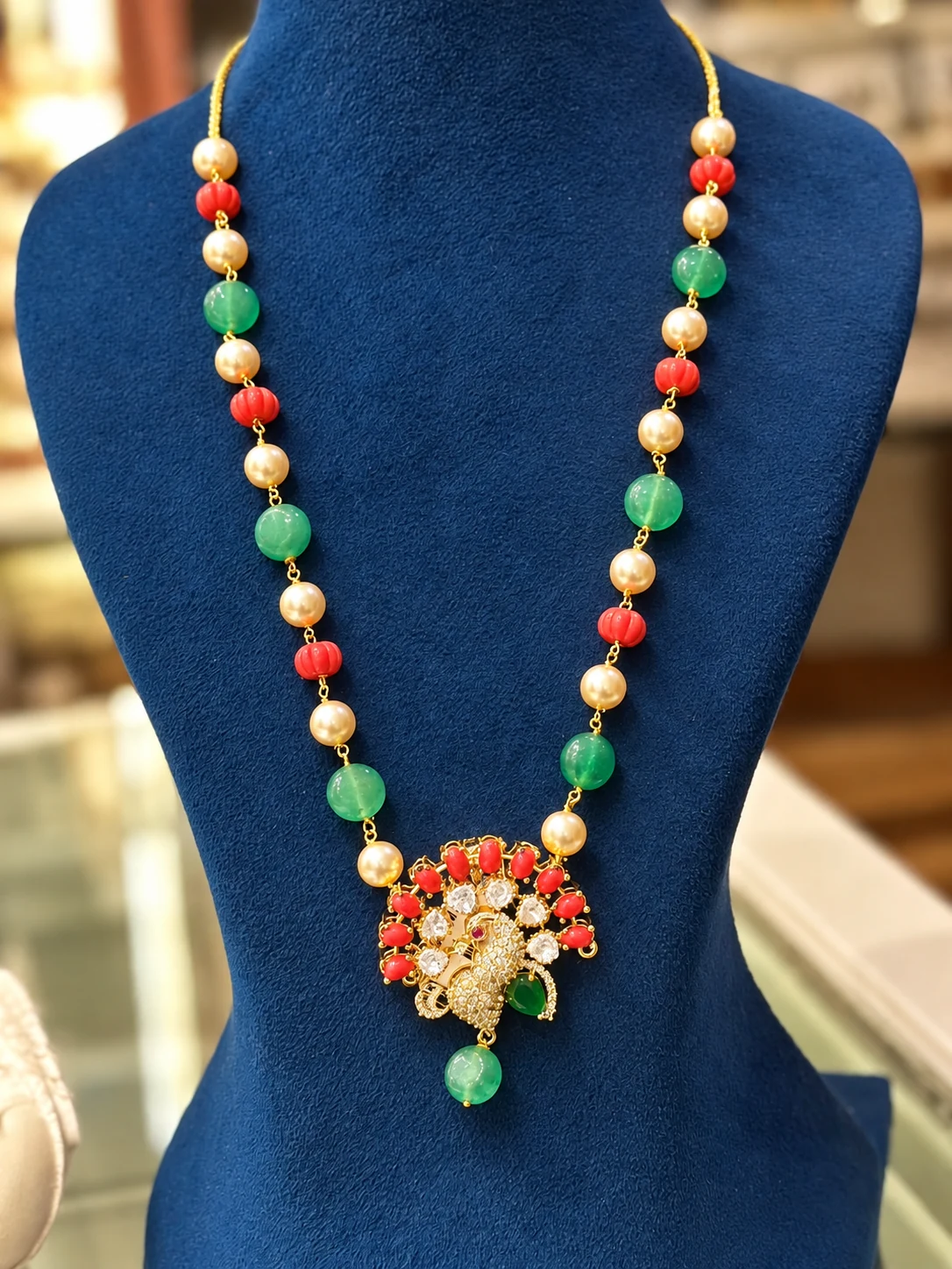 elegant-multicolor-beaded-peacock-pendant-necklace Elegant Multicolor Beaded Peacock Pendant Long Necklace