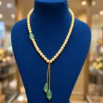 Elegant Pearl Beaded Green Leaf Lariat Necklace