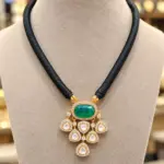 Ethnic Emerald Green Stone Pendant with Black Thread Chain