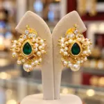 Emerald Green Guttipusalu Pearl Drop Earrings with Gold Polish