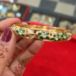 Gold Finish Floral Enamel Bangle Bracelet