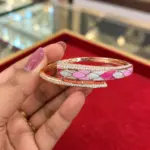 Gold Finish Pink & White Enamel Designer Bangle Bracelet