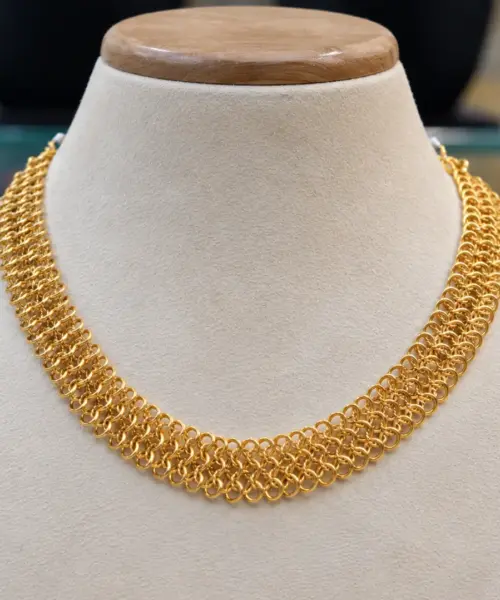 Gold Polish Handcrafted Multi-Row Mesh Chain Choker Necklace