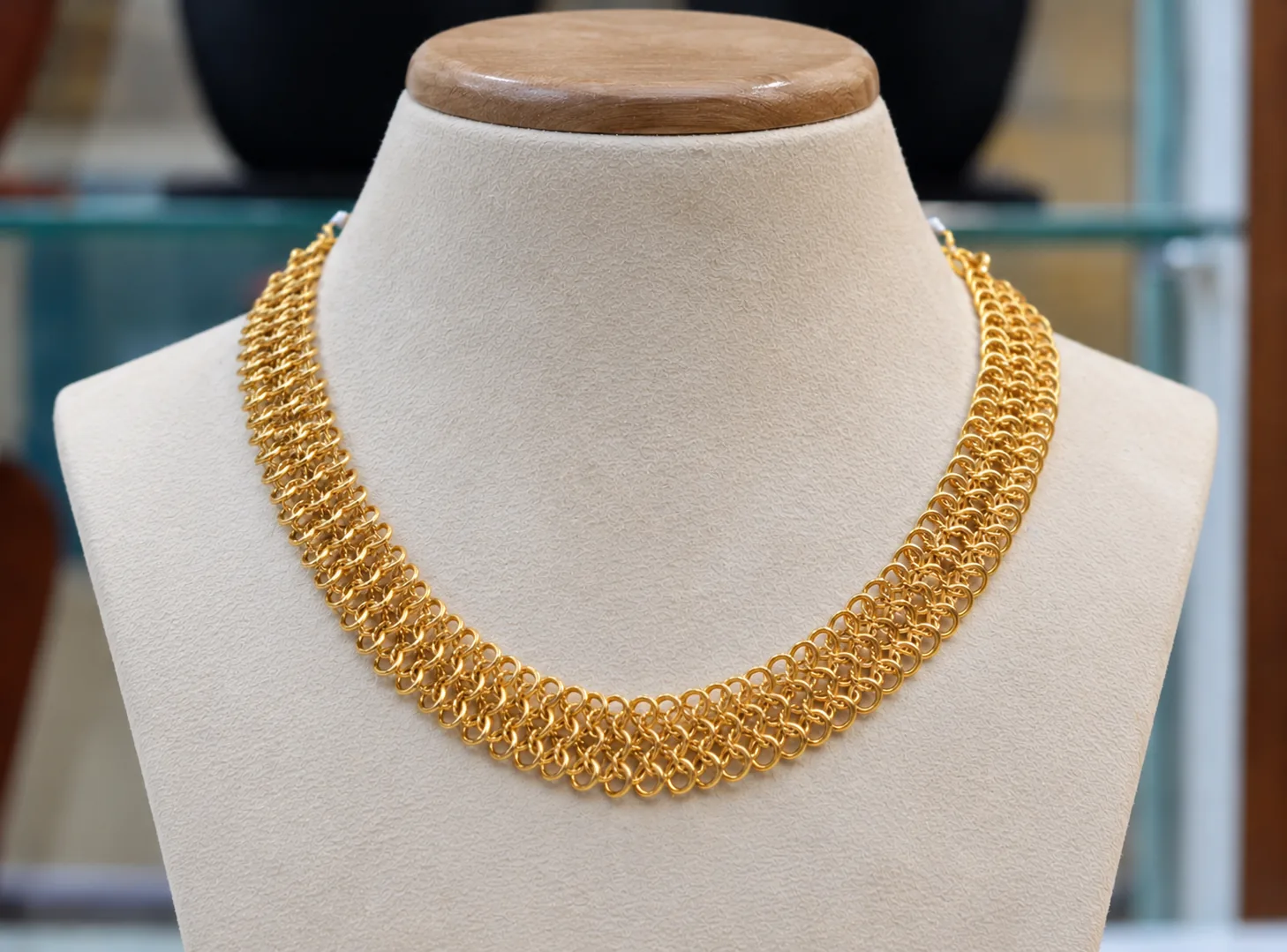 gold-polish-handcrafted-multi-row-mesh-chain-choker-necklace Gold Polish Handcrafted Multi-Row Mesh Chain Choker Necklace