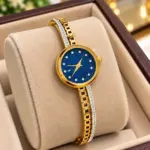 Elegant Crystal Studded Gold-Tone Bracelet Watch for Women