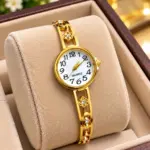Elegant Gold-Tone Bracelet Watch | Crystal Studded Analog Bangle Watch with Round Dial