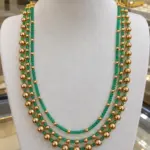 Green CZ Beads 3-Layer Necklace with Golden Beads