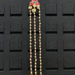 Kundan Back Hair Accessory with Pearl Chains and Green Bead Drops