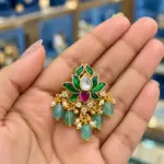Lotus Jadau Kundan Light Green Pearls Pendant / Braid Accessory