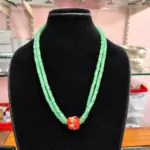 Mint Green Beads Double-Strand Necklace with Designer Coral Pendant