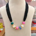 Multicolor Pumpkin Beads Necklace with Black Beaded Strands