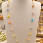 Multicolor Pastel Stone Long Gold Finish Chain