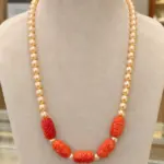 Premium Coral Carved Beads & Pearl Necklace