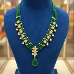 Premium Emerald Green Beaded Necklace with Gold Floral Pendant