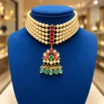 Premium Gold Finish Pearl Choker with Ruby & Emerald Pendant