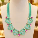Regalia Luxe Green Beaded Necklace with Ruby Pink Pendant Details