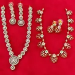 Ruby Emerald CZ Stone Necklace Set with Matching Earrings