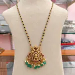 Lakshmi Devi Pendant Black Beads Mangalsutra with Green Bead Drops
