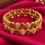 Traditional Gold-Plated Lakshmi Temple Kangans with Ruby & Emerald Stones