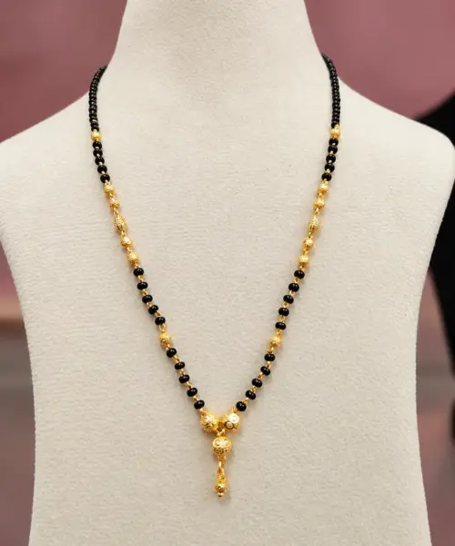 Traditional Gold-Tone Black Beads Mangalsutra with Decorative Gold Beads