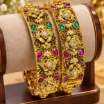Antique Gold-Plated Bridal Kada Bangles with Ruby and Emerald Stones