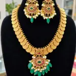 Traditional Kasula Haram Set with Kemp Pendant, Matching Earrings & Guttapusalu Pearl Drops