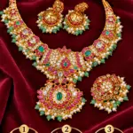 Traditional Kempu Stone Necklace Set with 2 Detachable Pendants & Matching Earrings