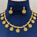 Traditional Lakshmi Devi Coin Necklace Set with Matching Earrings