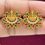 Traditional Lakshmi Devi Multicolor Stone Stud Earrings