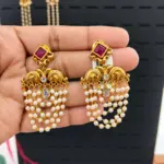 Traditional Ruby and Pearl Layered Drop Earrings