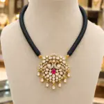 Victorian Polish Dual Peacock Pendant Black Thread Necklace